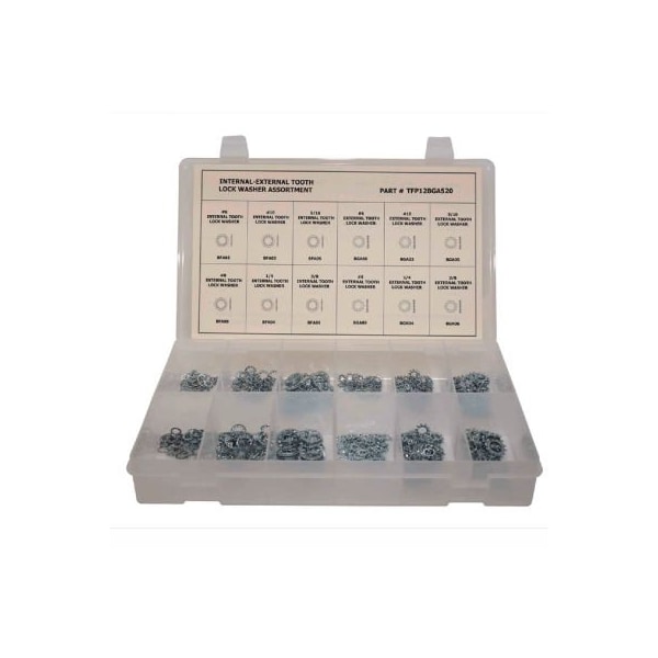 520 Piece Internal/External Tooth Lock Washer Assortment - No 6 to 3/8" - Steel - Zinc